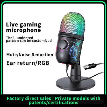 🎤 Microfono USB Condensatore RGB | Riduzione Rumore | Jack Auricolari | Gaming, Podcast & Streaming