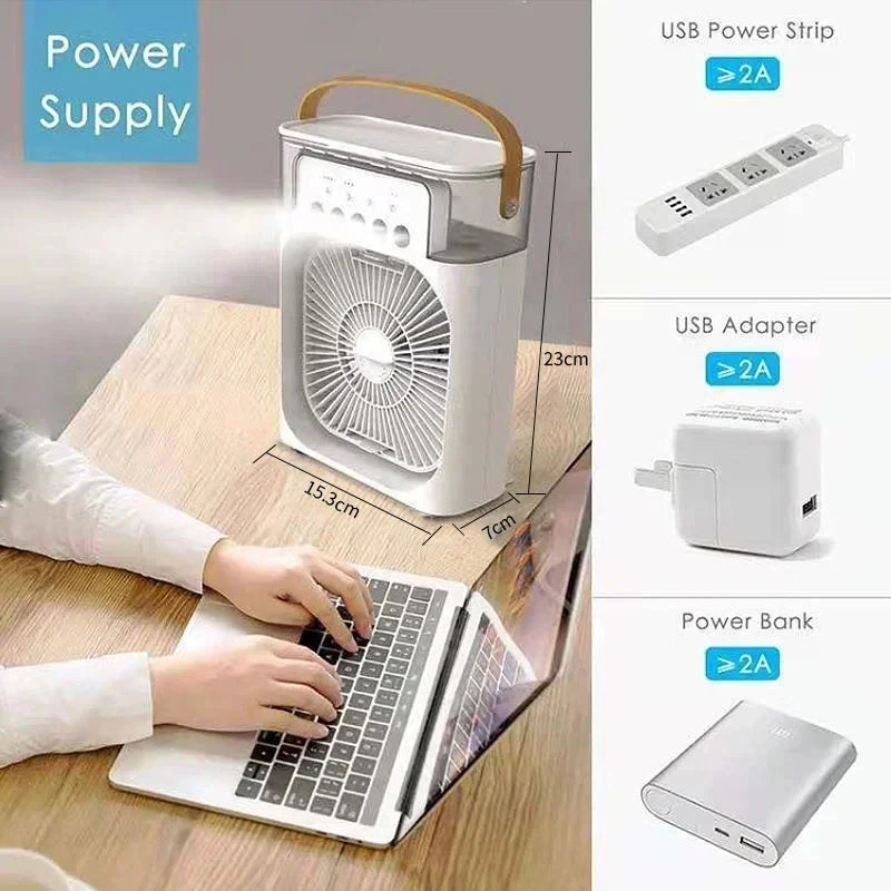 ❄️ Ventilatore Portatile 3 in 1 | Aria Condizionata + Umidificatore + Luce LED 7 Colori | USB | Casa e Ufficio