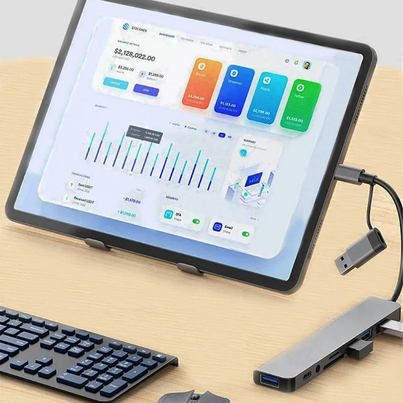 Hub USB-C 8 in 1 — 2x USB 3.0, 2x USB 2.0, USB-C, Lettore TF/SD — Compatibile con MacBook e PC