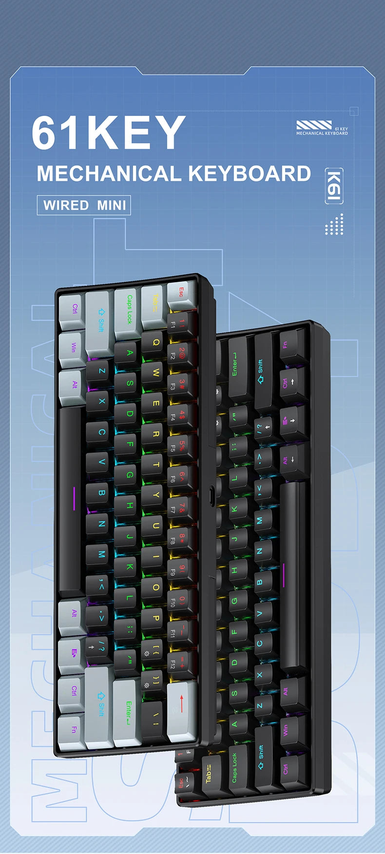 ⌨️ Tastiera Meccanica APAYADO K61 Mini 60% | RGB Phantom | Switch Rosso & Blu | Gaming & Ufficio