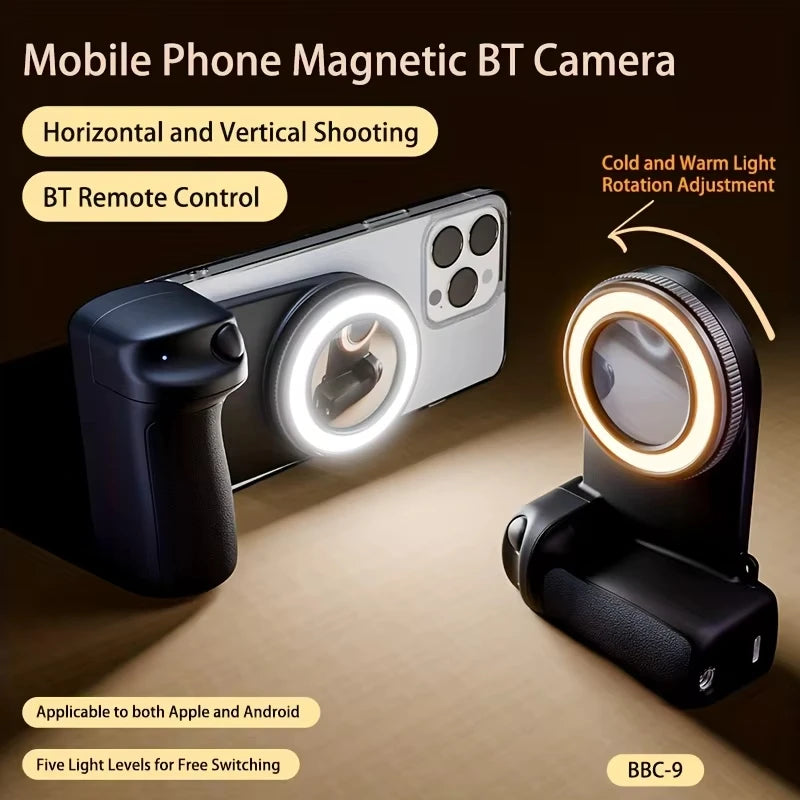 📸 Grip MagSafe con luz de relleno + control remoto Bluetooth | Selfies y contenido sin vibraciones