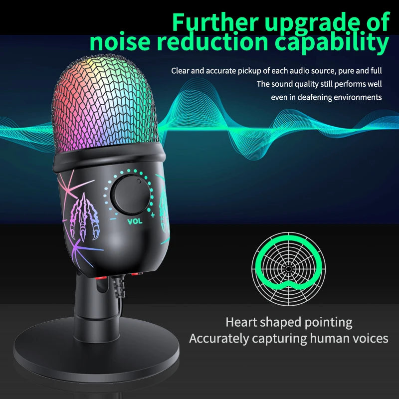 🎤 Microfono USB Condensatore RGB | Riduzione Rumore | Jack Auricolari | Gaming, Podcast & Streaming