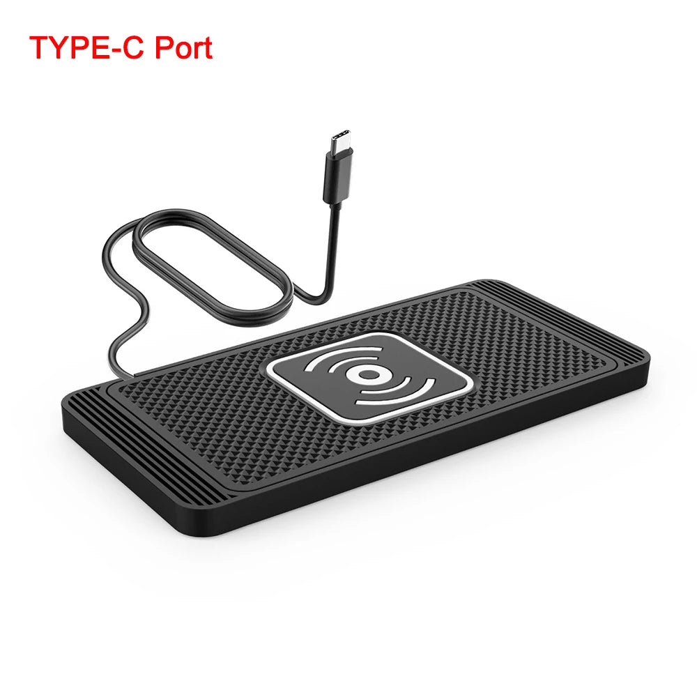 🚗 Caricatore Wireless per Auto 15W | Tappetino Antiscivolo | USB & USB-C | iPhone & Android