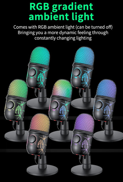 🎤 Microfono USB Condensatore RGB | Riduzione Rumore | Jack Auricolari | Gaming, Podcast & Streaming