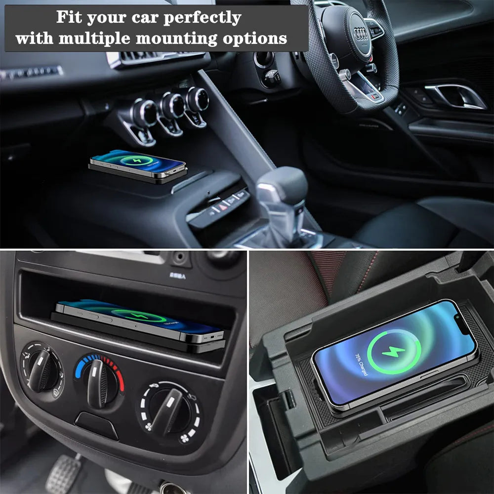 🚗 Caricatore Wireless per Auto 15W | Tappetino Antiscivolo | USB & USB-C | iPhone & Android