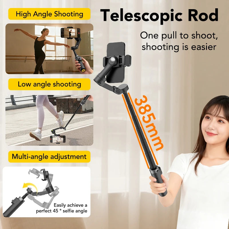 AOCHUAN Smart X3 Stabilizzatore Gimbal a 3 Assi per Smartphone con Rotazione 360°, Telecomando Magnetico e Asta Estensibile