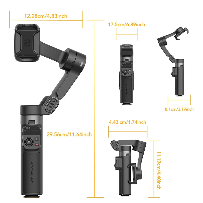 AOCHUAN Smart X3 Stabilizzatore Gimbal a 3 Assi per Smartphone con Rotazione 360°, Telecomando Magnetico e Asta Estensibile