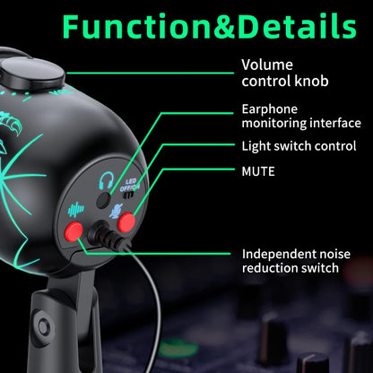 🎤 Microfono USB Condensatore RGB | Riduzione Rumore | Jack Auricolari | Gaming, Podcast & Streaming