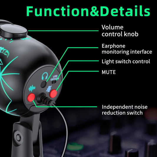 🎤 Microfono USB Condensatore RGB | Riduzione Rumore | Jack Auricolari | Gaming, Podcast & Streaming