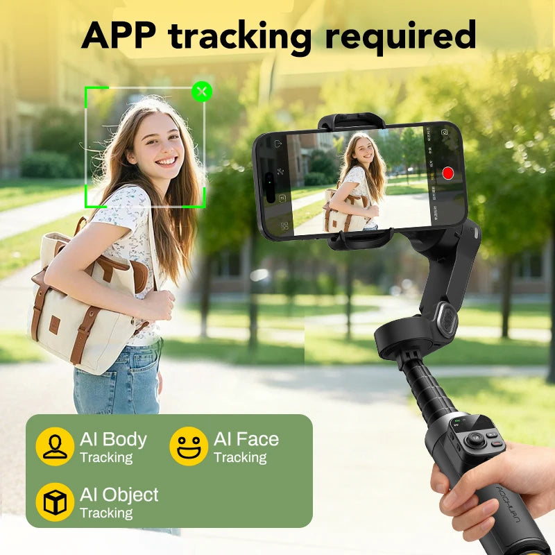 AOCHUAN Smart X3 Stabilizzatore Gimbal a 3 Assi per Smartphone con Rotazione 360°, Telecomando Magnetico e Asta Estensibile