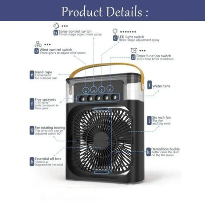 ❄️ Ventilatore Portatile 3 in 1 | Aria Condizionata + Umidificatore + Luce LED 7 Colori | USB | Casa e Ufficio