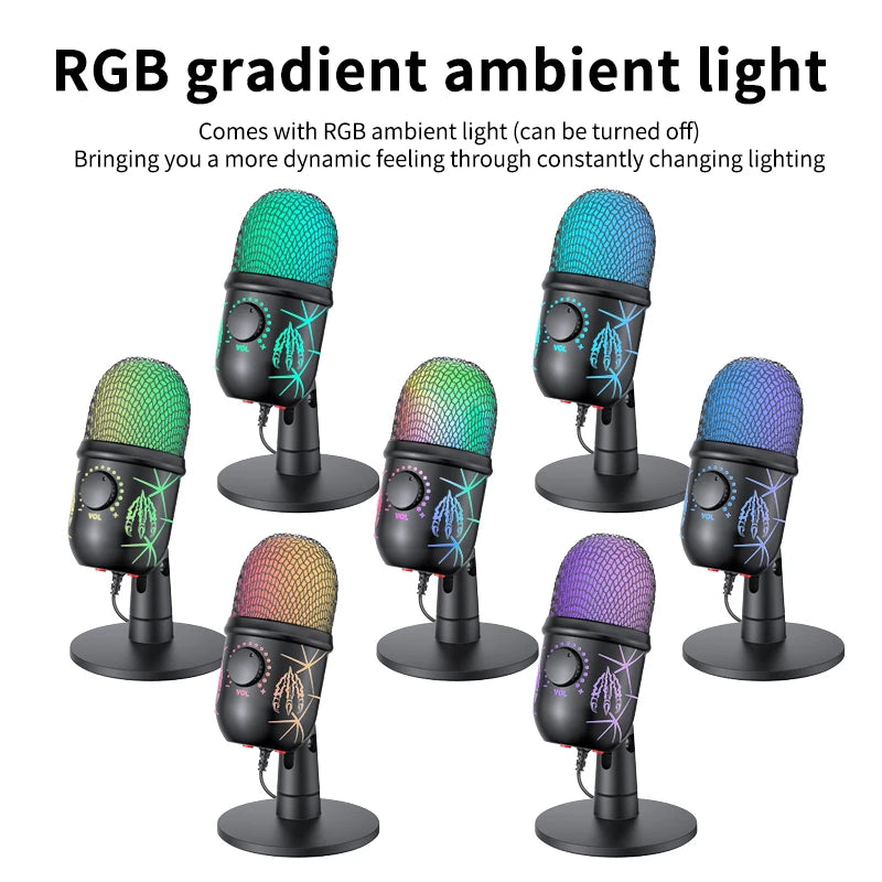 🎤 Microfono USB Condensatore RGB | Riduzione Rumore | Jack Auricolari | Gaming, Podcast & Streaming