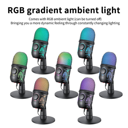 🎤 Microfono USB Condensatore RGB | Riduzione Rumore | Jack Auricolari | Gaming, Podcast & Streaming