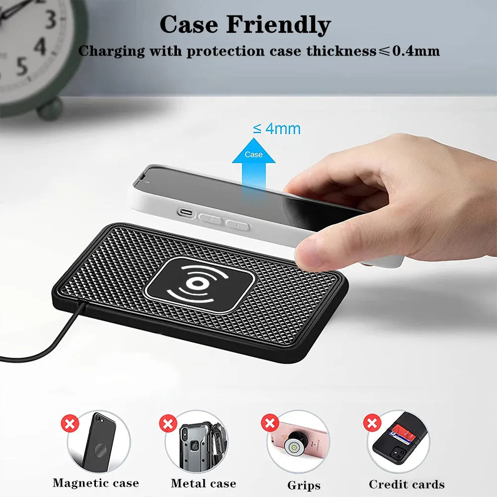 🚗 Caricatore Wireless per Auto 15W | Tappetino Antiscivolo | USB & USB-C | iPhone & Android