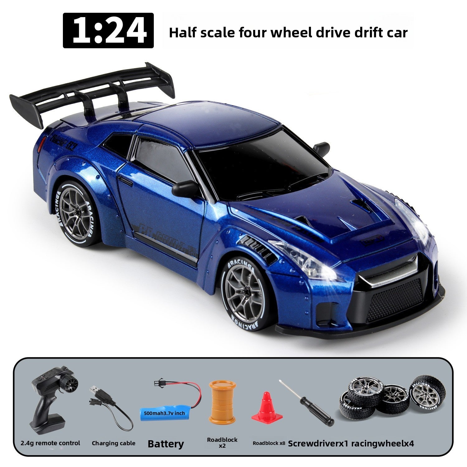 Auto RC Drift 4WD con Luci LED e Telecomando — Alta Velocità