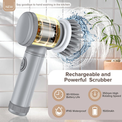 Spazzola Elettrica Multifunzione | Cucina, Bagno & Scarpe | 3/5/6 Testine | Grigio & Bianco