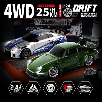 Auto RC Drift 4WD con Luci LED e Telecomando — Alta Velocità