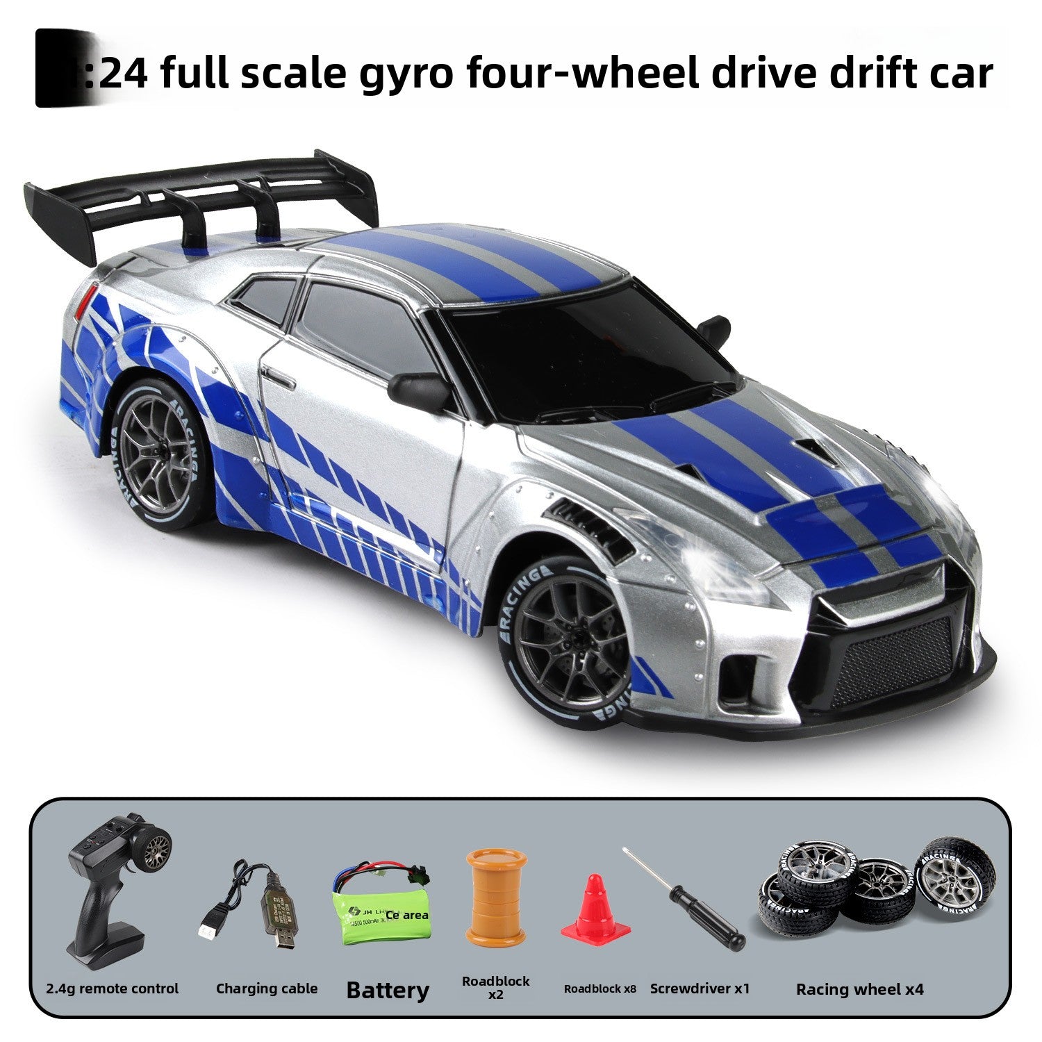 Auto RC Drift 4WD con Luci LED e Telecomando — Alta Velocità