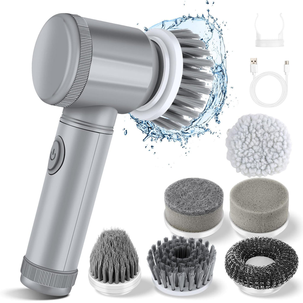 Spazzola Elettrica Multifunzione | Cucina, Bagno & Scarpe | 3/5/6 Testine | Grigio & Bianco